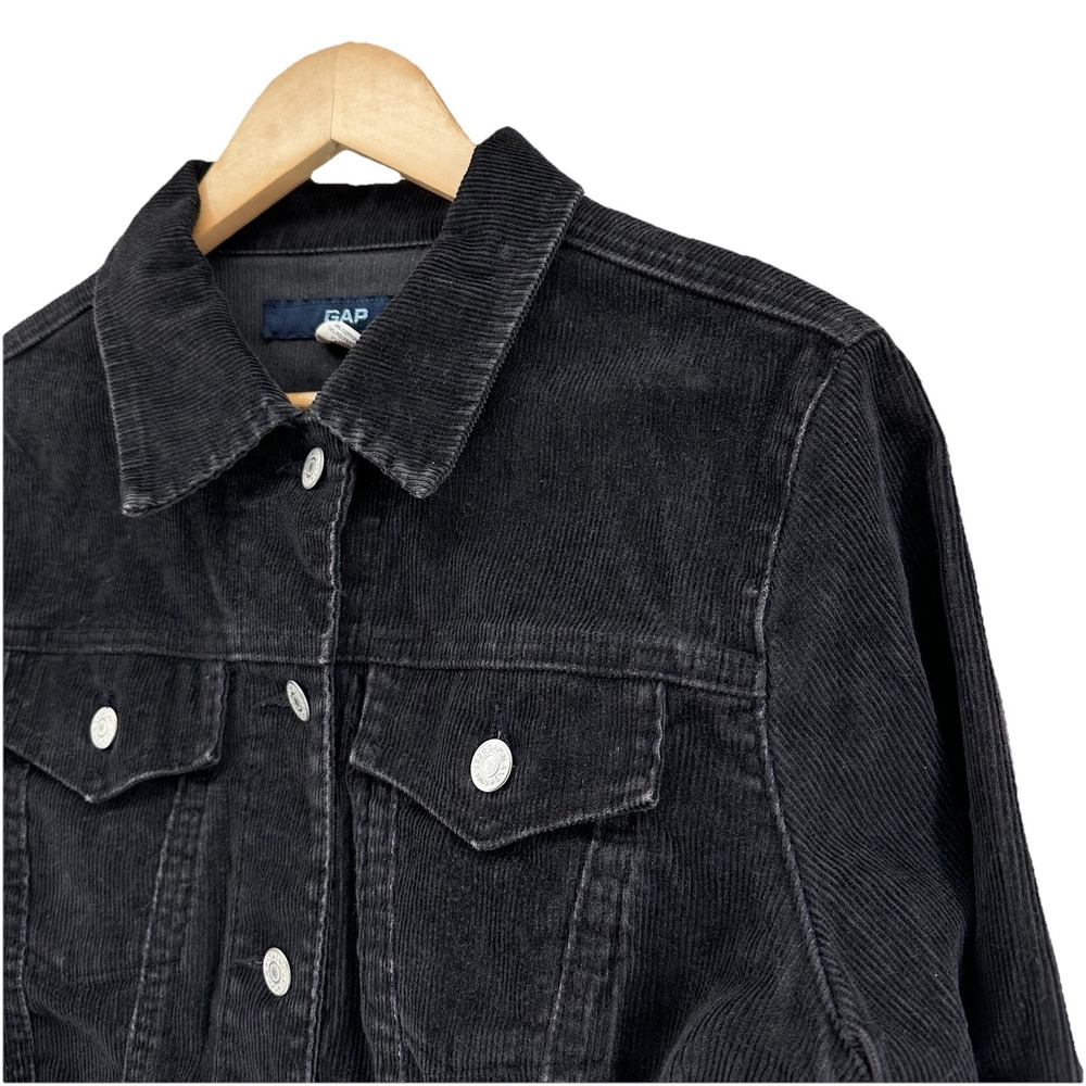 VTG Gap Corduroy Trucker Jacket Womens‎ Medium Made In Canada Black Classic